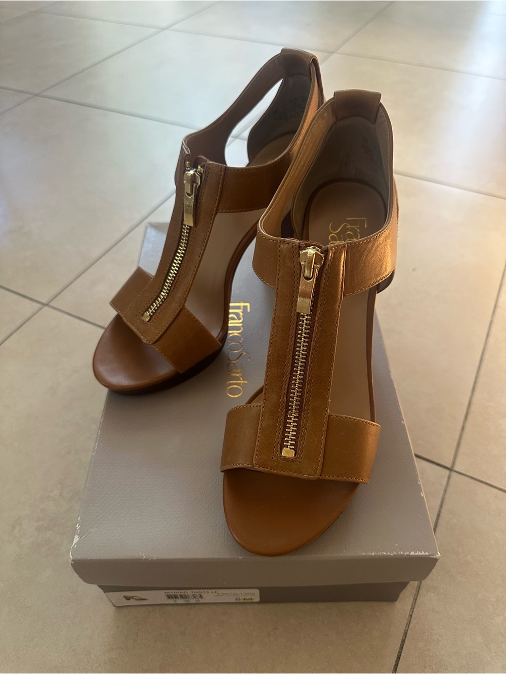 Franco Sarto Tan Leather Zip Front Heels